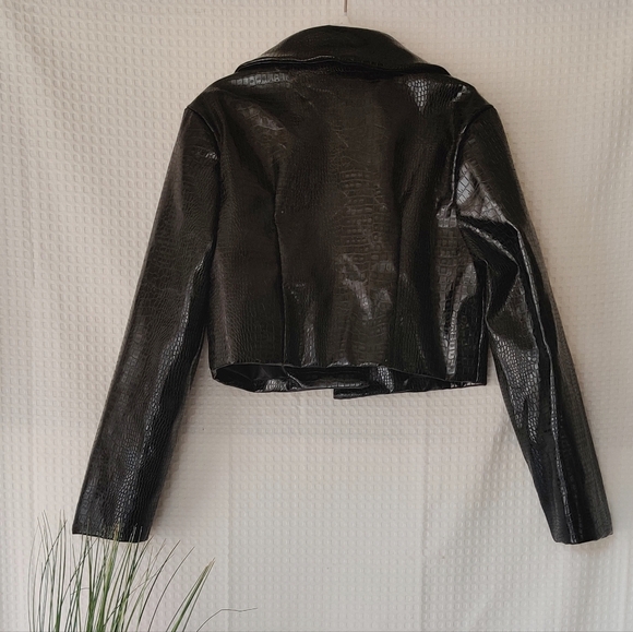 Shein Kids Crocodile Embossed PU Leather Biker Jacket Size 7y - Picture 3 of 16